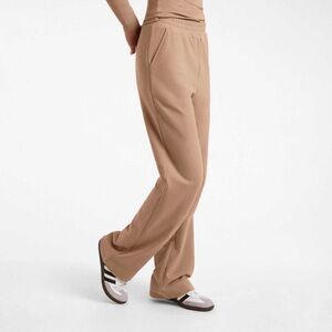 NUUDES Wide Leg Sweatpants Brown Loungewear Lounge Tan Pull On Stretch 3XL